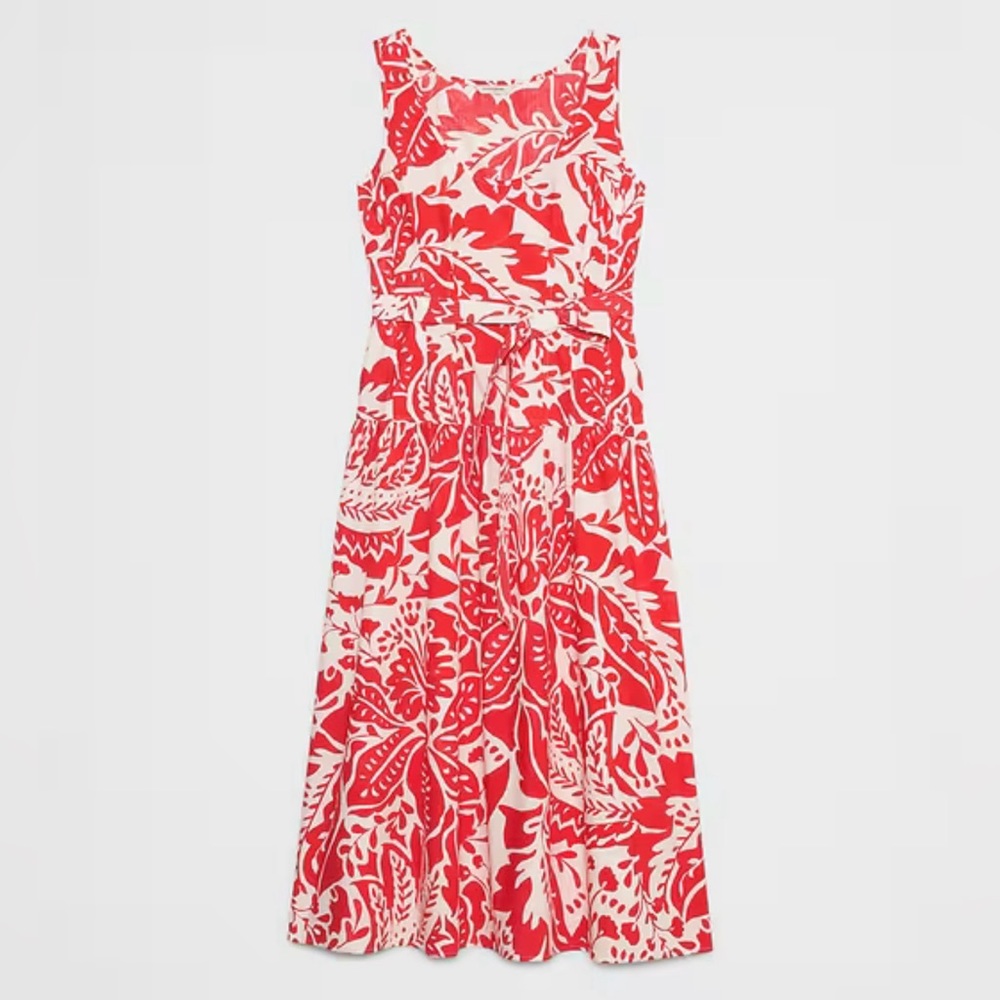 Banana Republic Poplin Corset Waist Midi Dress - Red and White Floral Dress